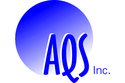 AQS Inc. logo with blue gradient circle background.