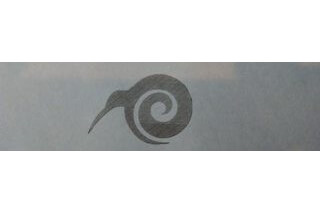 Spiral kiwi bird logo design on gray background.