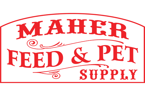 Maher Feed and Pet Supply logo in red text.