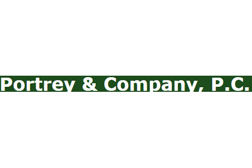 Portrey &amp; Company, P.C. business logo, green text.