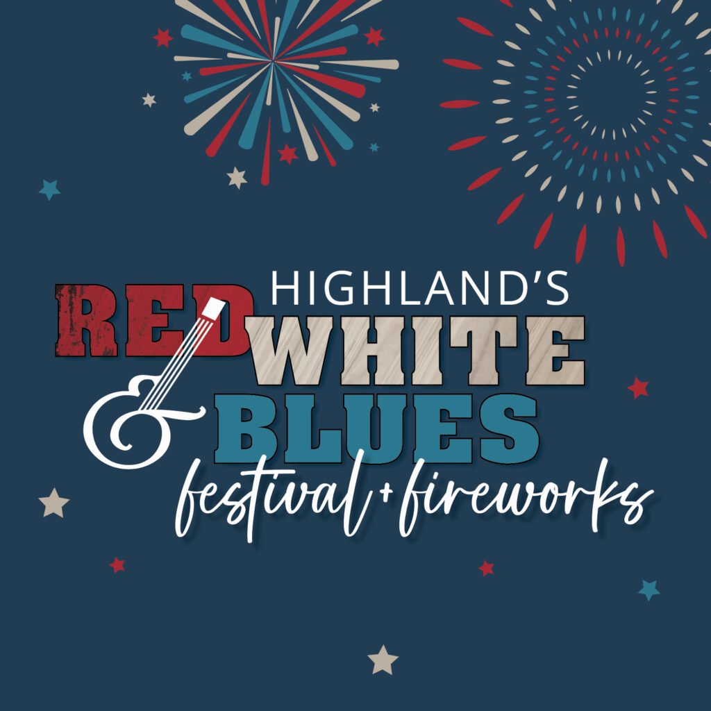 Highland's festival fireworks poster, patriotic colors