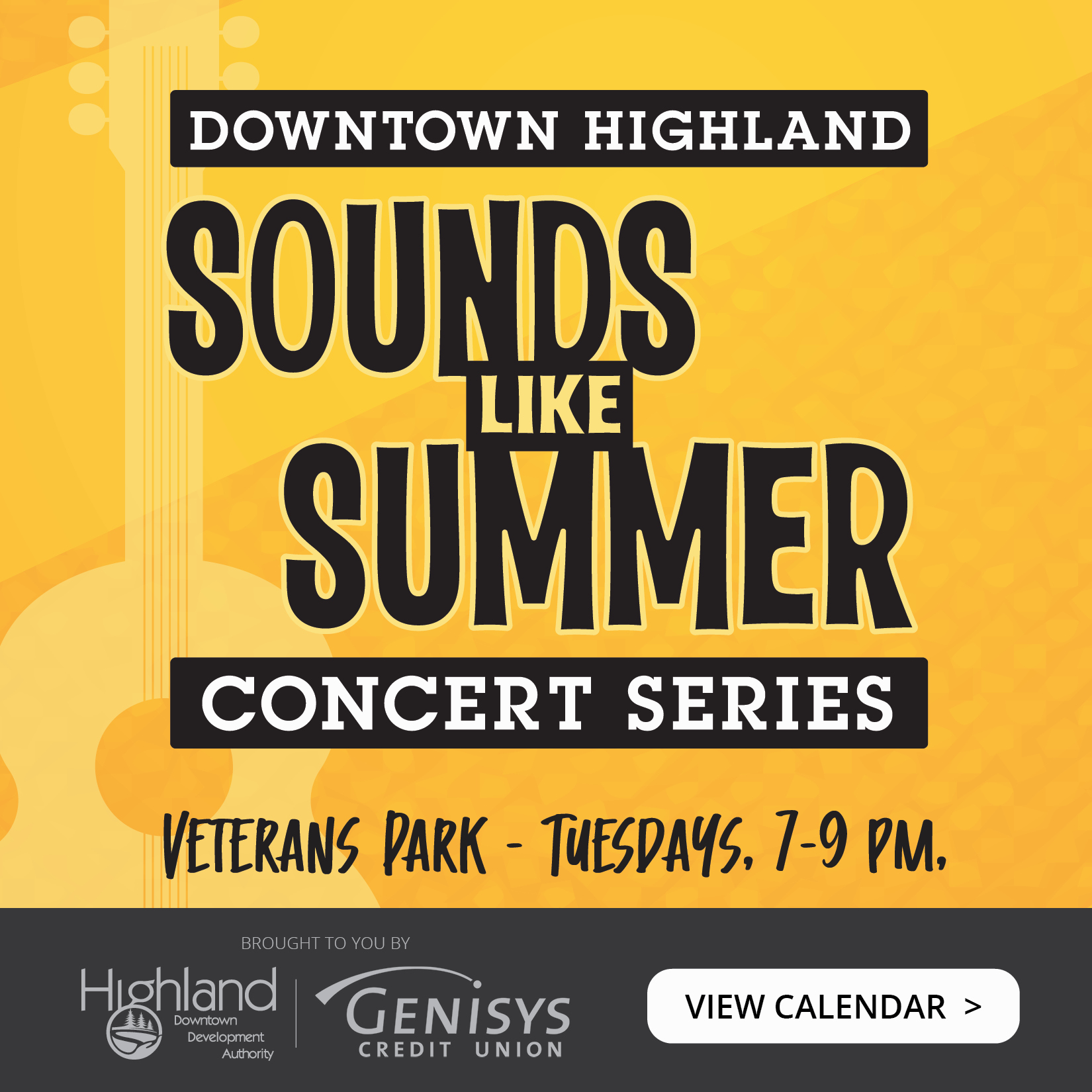 Downtown Highland summer concert series, Tuesdays, Veterans Park.