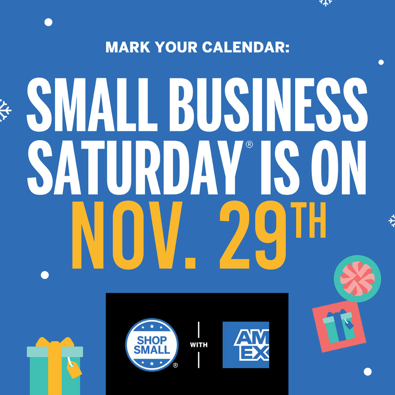 Small Business Saturday on November 29th announcement.